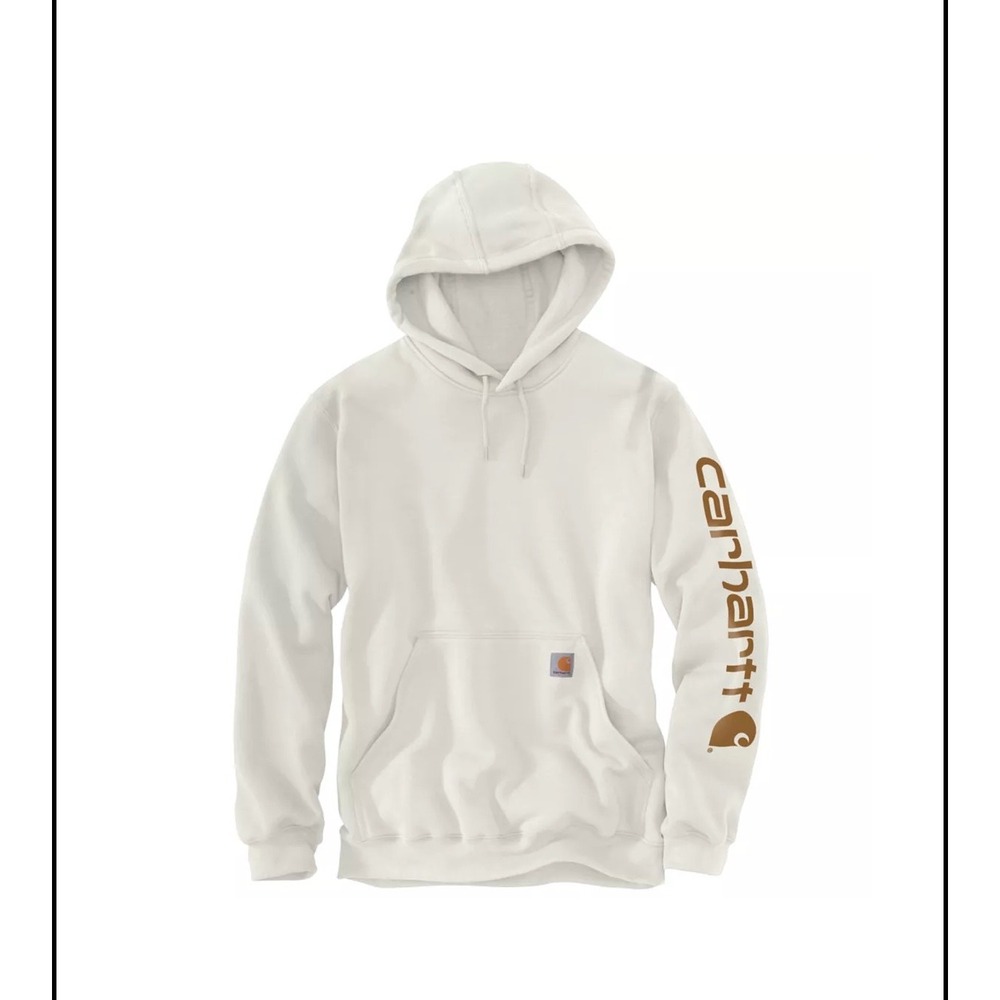 Carhartt‎ Mens Loose Fit Midweight Hoodie Off-White Sleeve Logo Graphic Medium